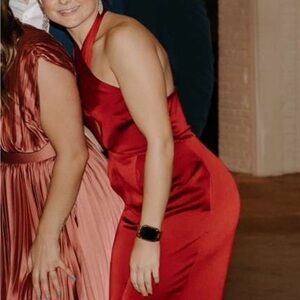 Elegant Red Satin Jumpsuit